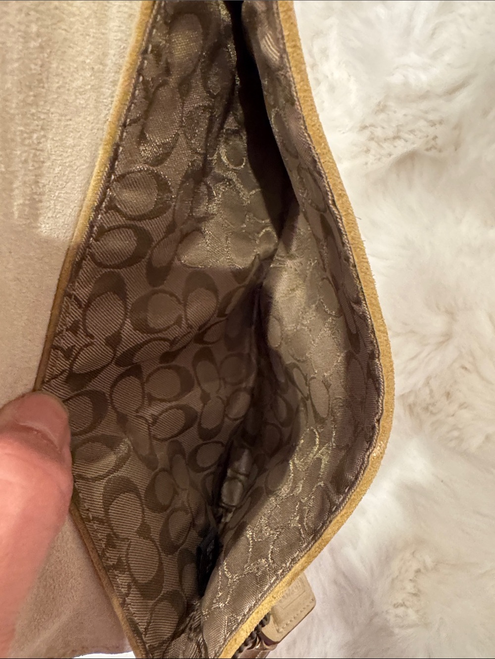 Coach soho Suede Wristlet Clutch in Tan and Brown Leather Trim - Picture 6 of 8